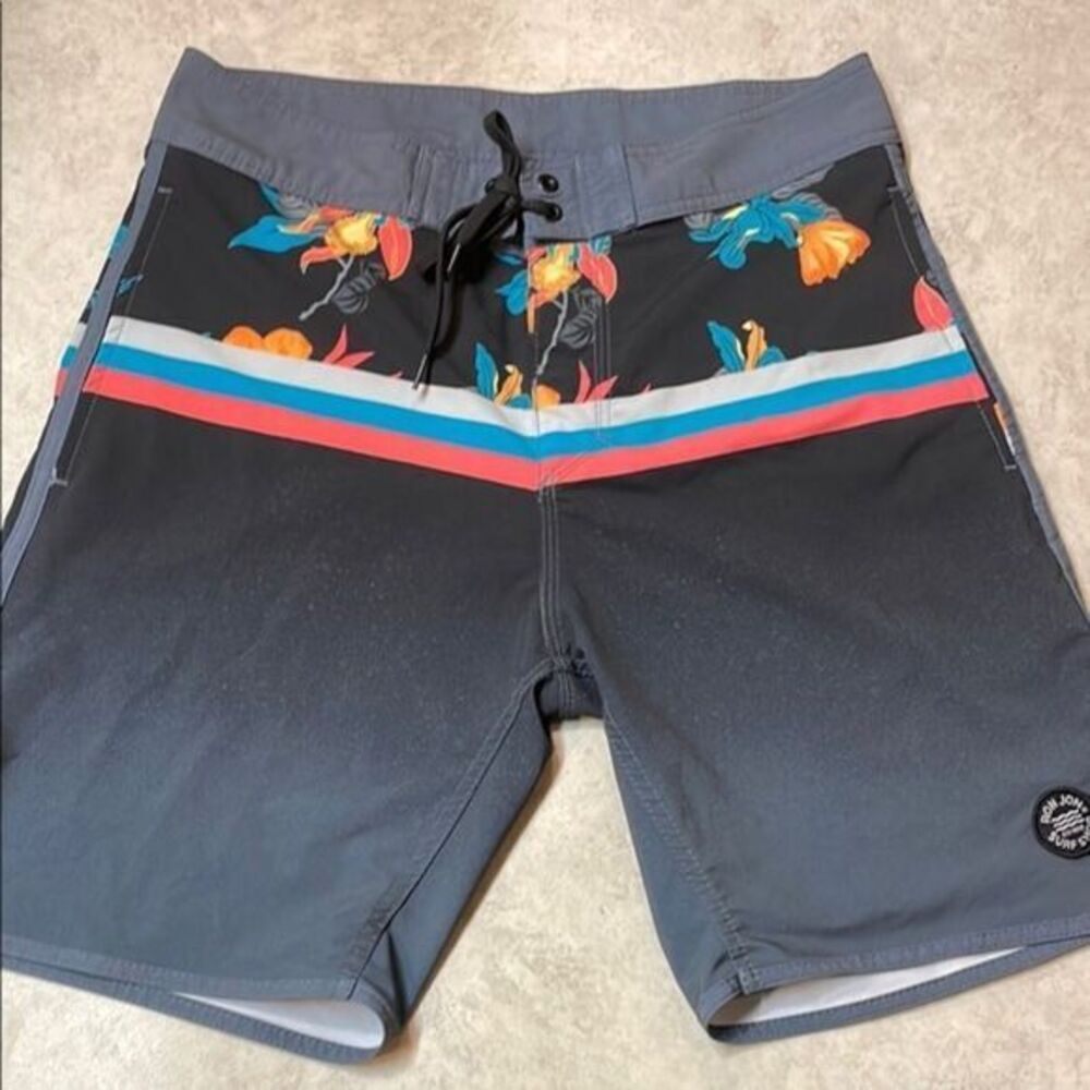 Ron Jon Mens Gray Tropical Print Board Shorts Sz 30